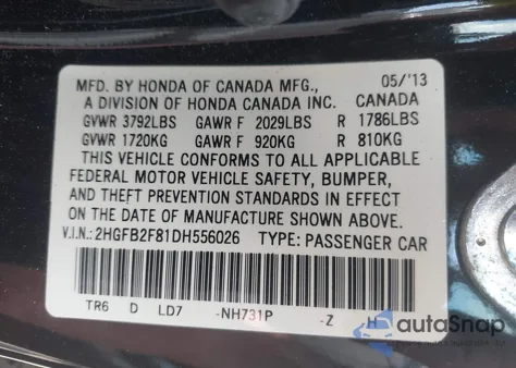 2013 Honda Civic Ex from USA, damaged, VIN 2HGFB2F81DH556026